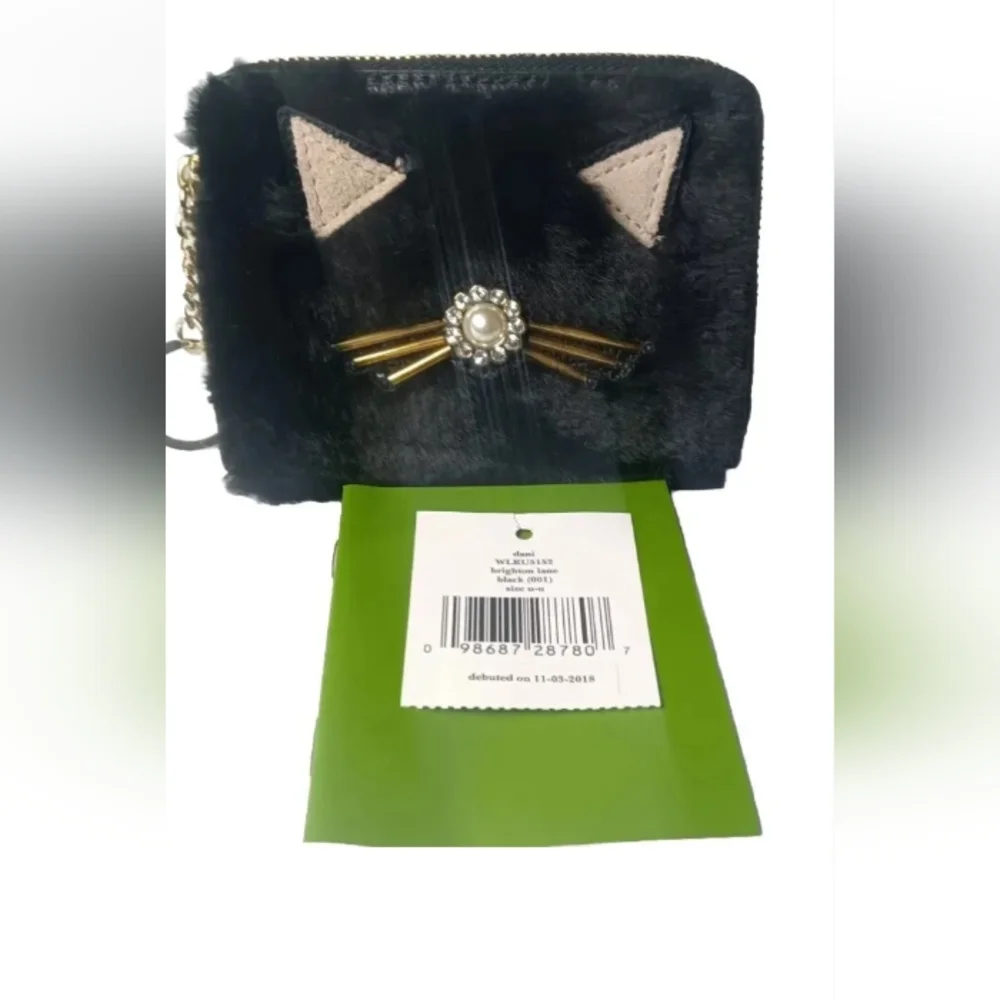 Kate Spade New York Dani Brighton Lane Black Cat Keychain Wallet WLRU5152